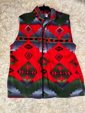 Back in the Saddle Red Geometric Fleece Vest - Women's Zip Front-Small